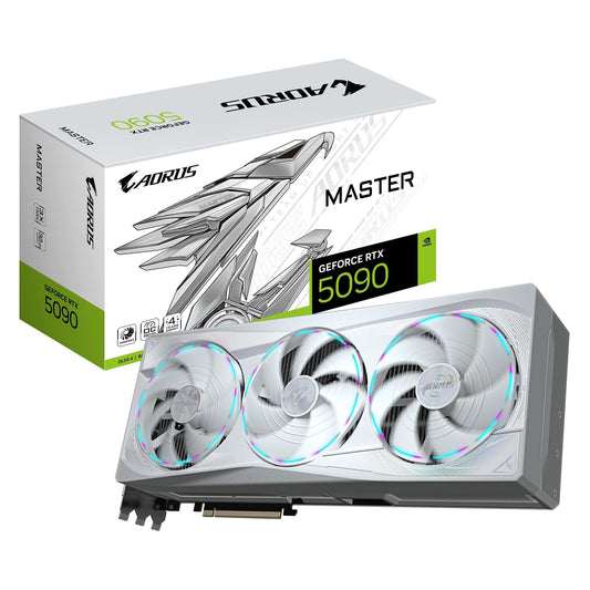 Gigabyte NVIDIA GeForce RTX 5090 AORUS MASTER ICE 32G Graphics Card, 32GB GDDR7, 21760 CUDA Cores, 2655 MHz Core Clock, Triple Fan, White, RGB, 3x DisplayPorts / 1x HDMI Port