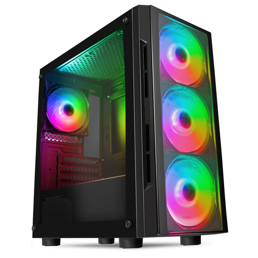 CiT Flash Micro Tower 1 x USB 3.0 / 2 x USB 2.0 Tempered Glass Side & Front Window Panels Black Case with RGB LED Fans