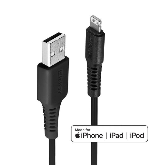 LINDY 31319 0.5m USB to Lightning Cable, Black