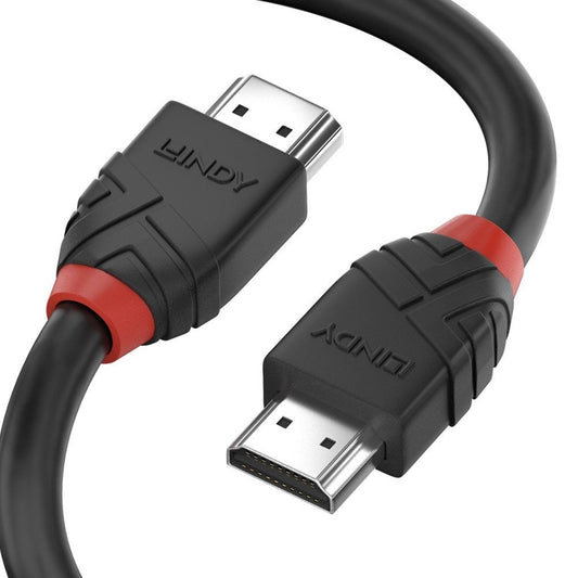 LINDY 36471 Black Line HDMI Cable, HDMI 2.0 (M) to HDMI 2.0 (M), 1m, Black & Red, Supports UHD Resolutions up to 4096x2160@60Hz, Triple Shielded Cable, Corrosion Resistant Copper Coated Steel with 30AWG Conductors, Retail Polybag Packaging