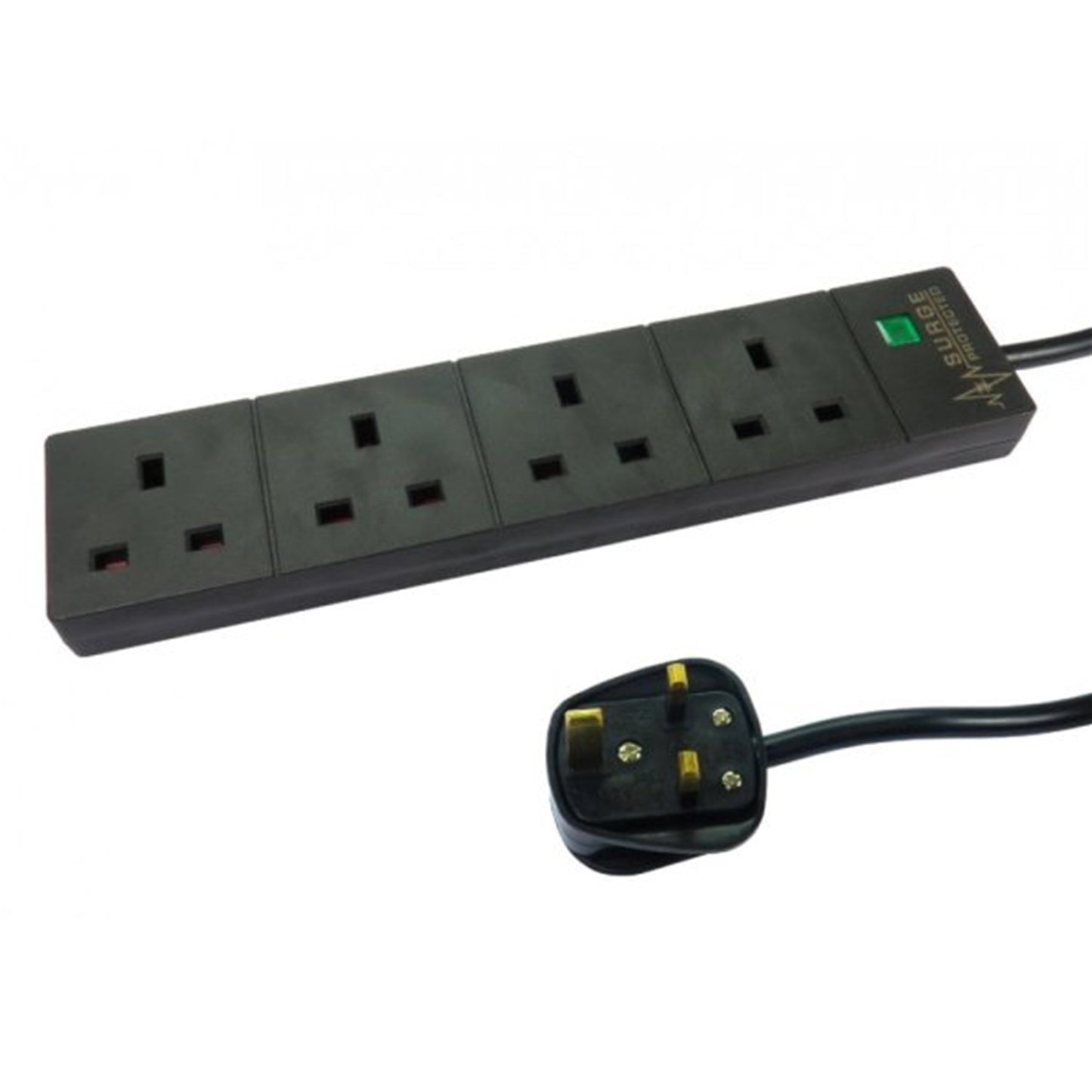 2m 4 Gang Surge Protected LED Indicator UK Mains Extension - Black