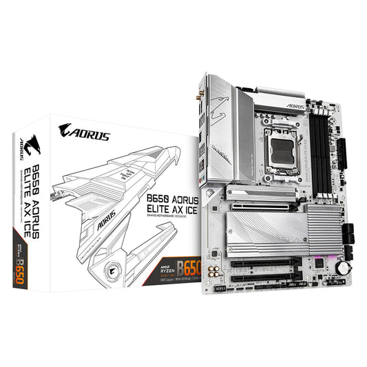 Gigabyte B650 Aorus Elite AX Ice, AMD B650, AM5, DDR5, Sata 6Gb/s, PCIe 4, 2x M.2, 2.5Gbe, ATX, Wifi, Motherboard