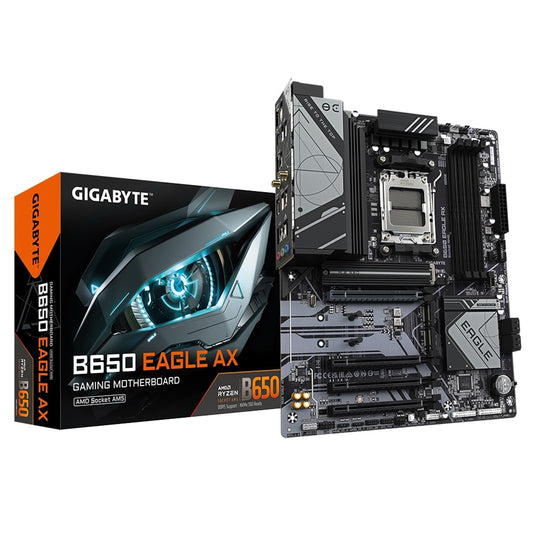 Gigabyte B650 Eagle AX DDR5 Motherboard, AMD Ryzen 7000/8000, ATX, 1 x PCI Express x16 slot, supporting PCIe 4.0 and running at x16, Realtek 1GbE LAN, HDMI/DisplayPort