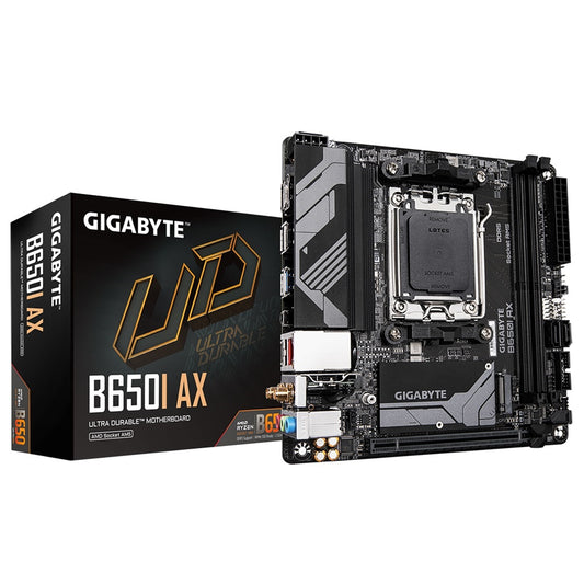 Gigabyte B650I AX DDR5 Motherboard, AMD Ryzen 7000 AM5, Mini ITX, 1 x PCI Express x16 slot, supporting PCIe 4.0 and running at x16, Realtek 2.5GbE LAN, HDMI/DisplayPort