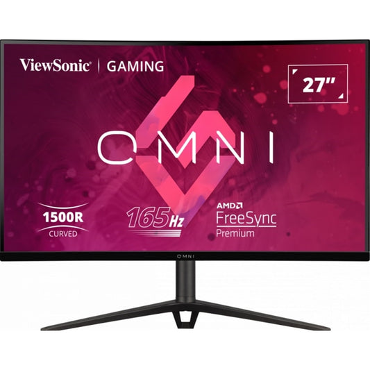 Viewsonic VX Series VX2718-2KPC-MHDJ 27 Inch Curved Gaming Monitor, 2K, 165Hz, Freesync, 1ms, Speakers, HDMI, Display Port, Height Adjust, Black