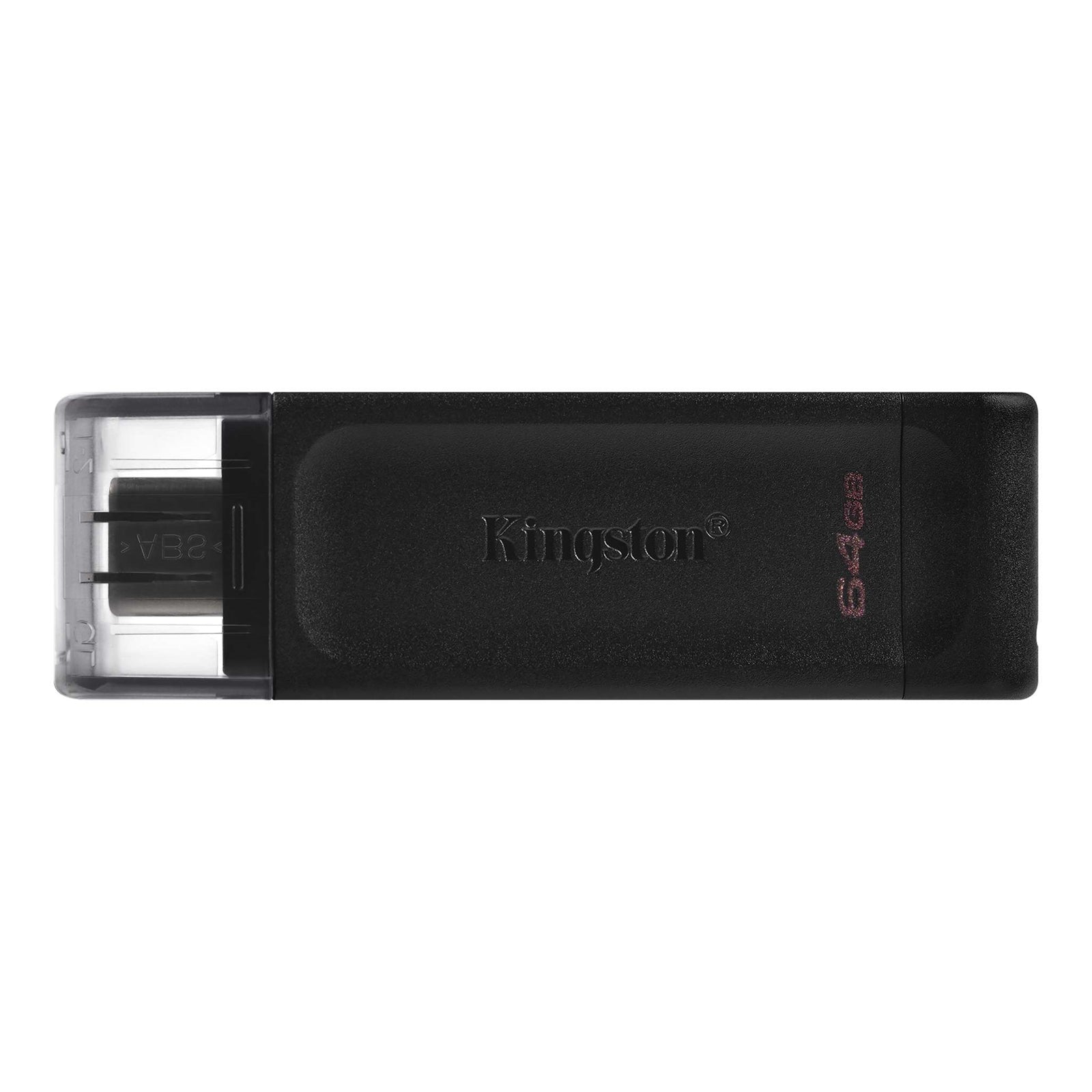 Kingston DT70/64GB DataTraveler 64GB USB Flash Drive, USB 3.2,  USB-C, Gen1, 80MB/s, Clear Cap, Black, Retail.