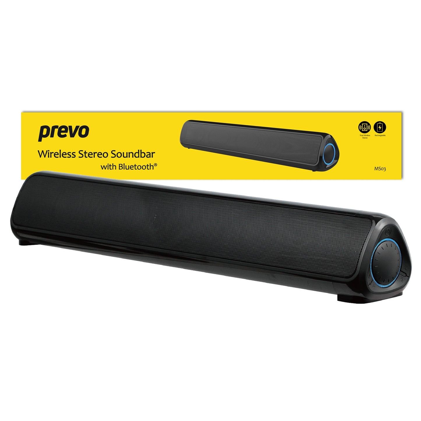 Prevo MS03 Wireless Stereo Soundbar with Bluetooth, USB & SD, Space-Saving Wireless Speaker for TV, Home Entertainment System, PC, Mobile Device & Gaming Consoles